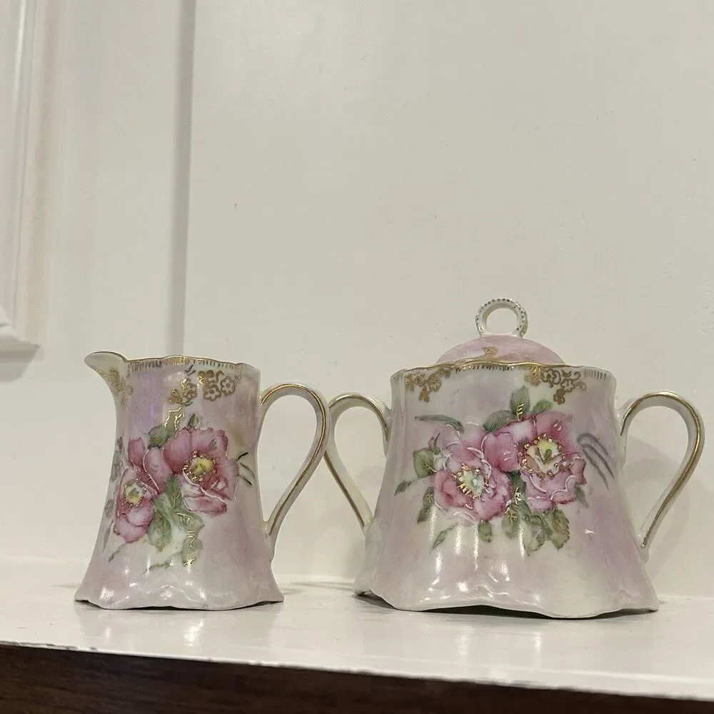Hutschenreuther Germany Hand Painted Sugar & Creamer Set – Signed 1992 Floral